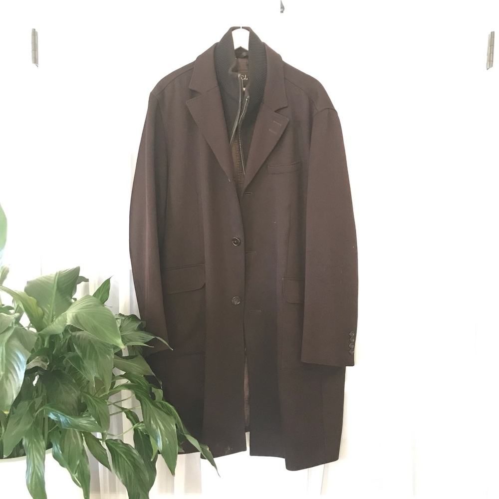 Cole Haan Wool blend Brown Double Closure Zip & Button Peacoat Sz XXL
